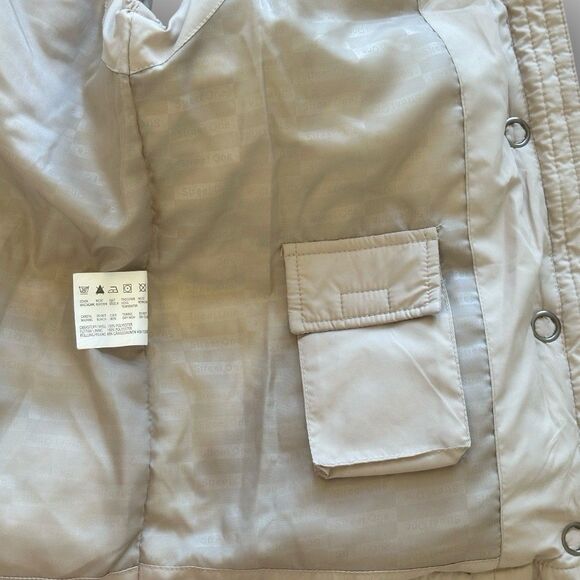 Street One Puffer Quilted Vest Tan Beige Size 6/8 Full Zip Buttons Turtle Neck - Picture 9 of 16
